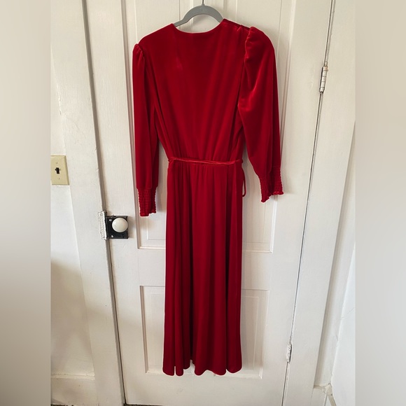 INC dress red velvet faux wrap dress with belt Christmas holiday stunner maxi - Picture 4 of 9
